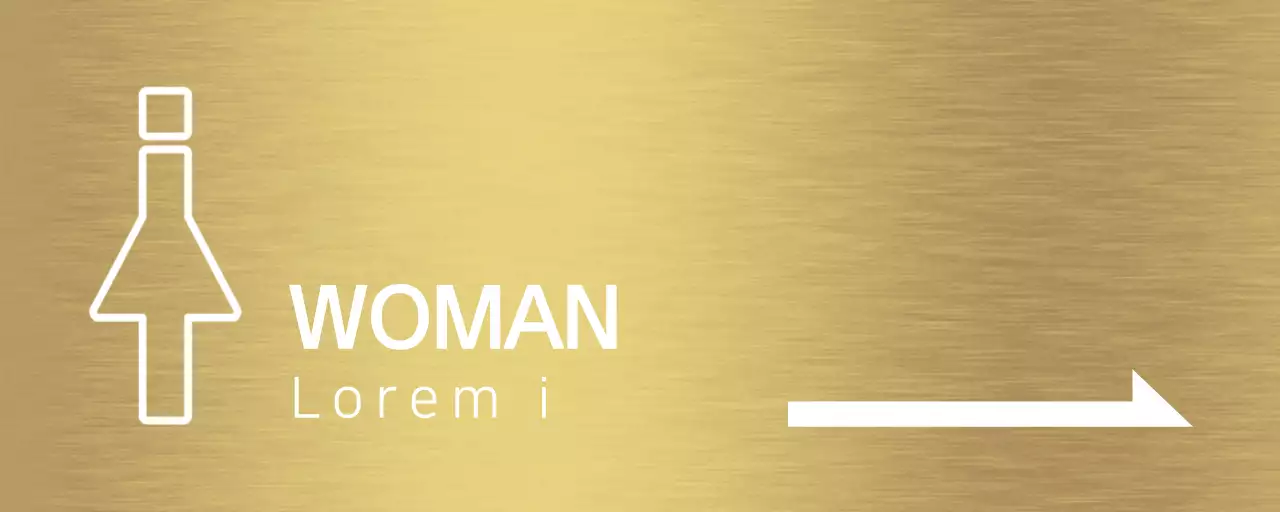 Restroom instructions with a white human pictogram and arrow