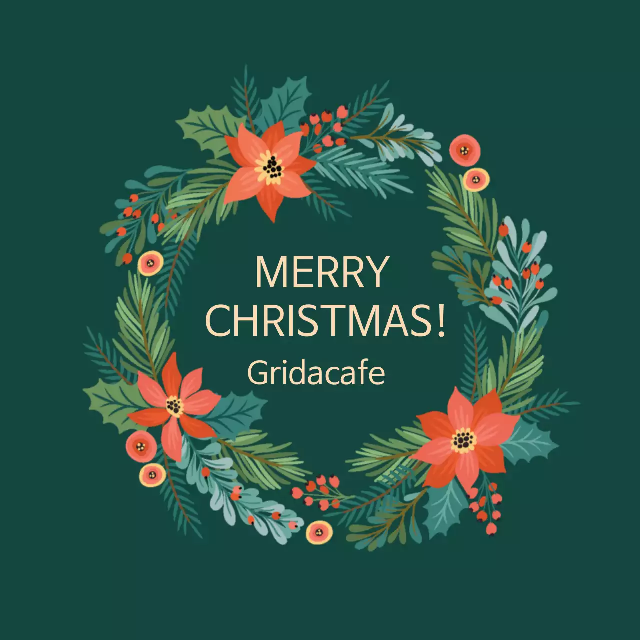 Vintage Christmas cafe label with green illustration