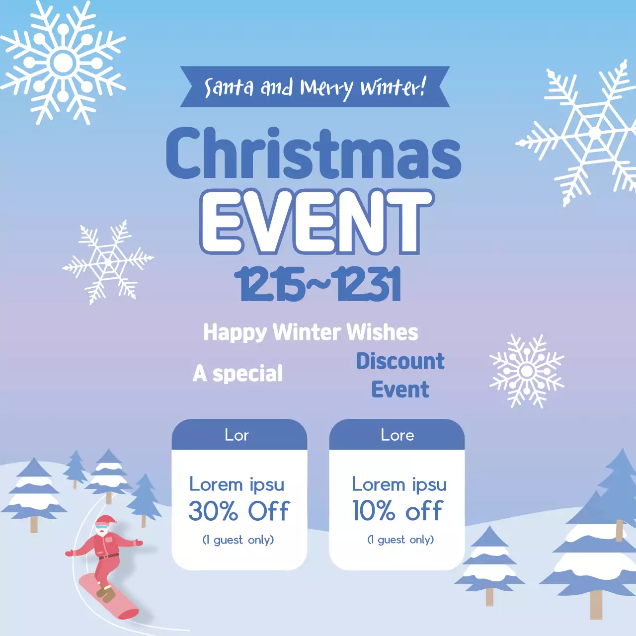Blue gradient illustration Christmas ski resort discount event