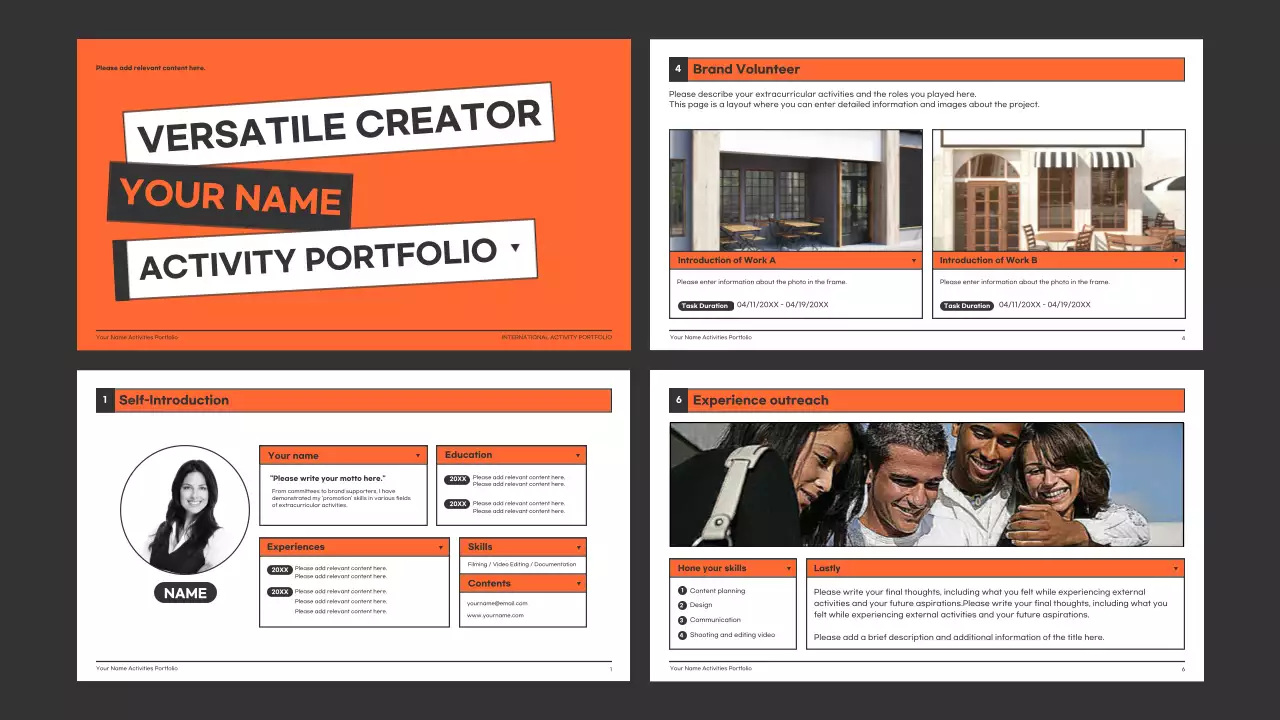 Orange Modern Activity Portfolio Resume Presentation