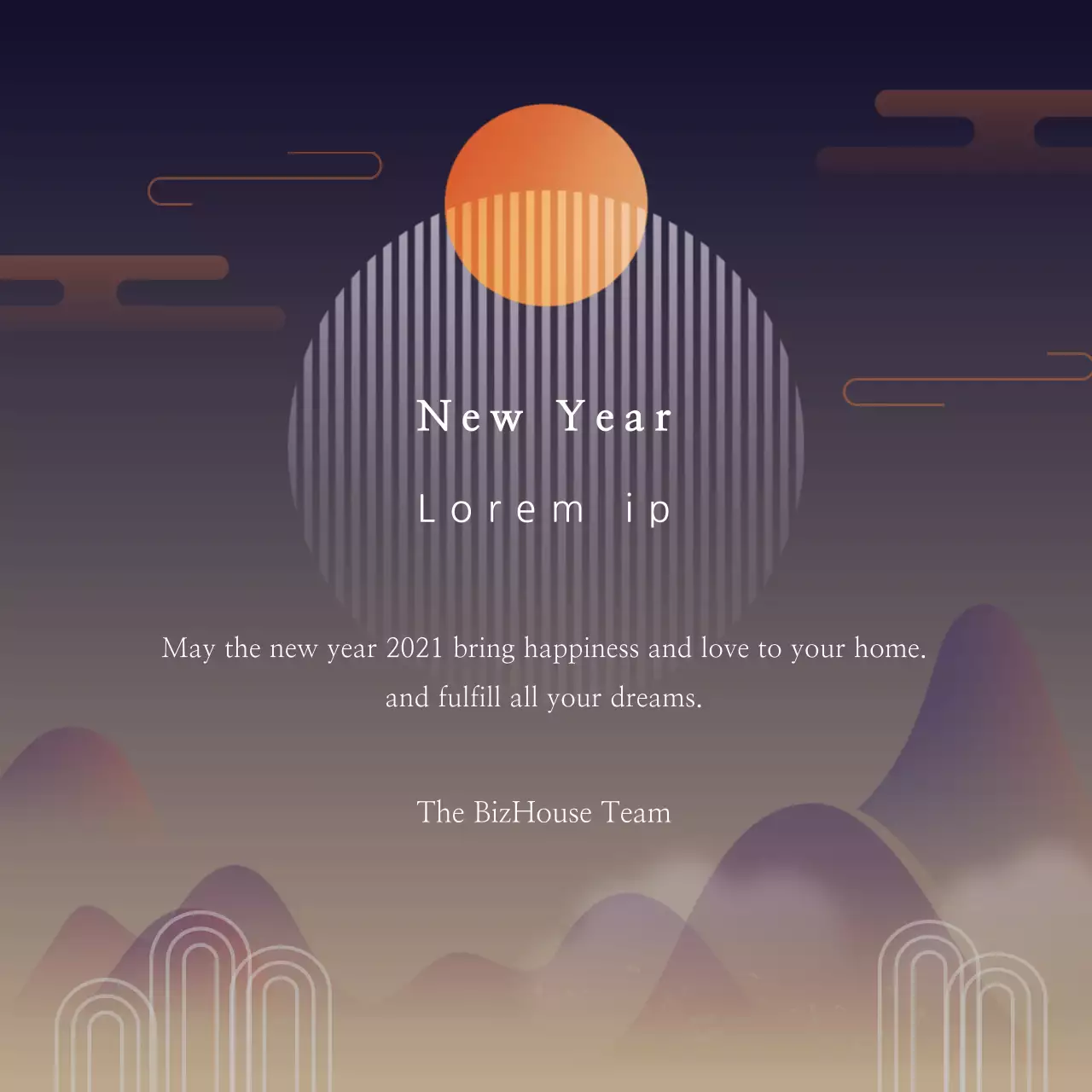 Orange purple illustration New Year's greetings