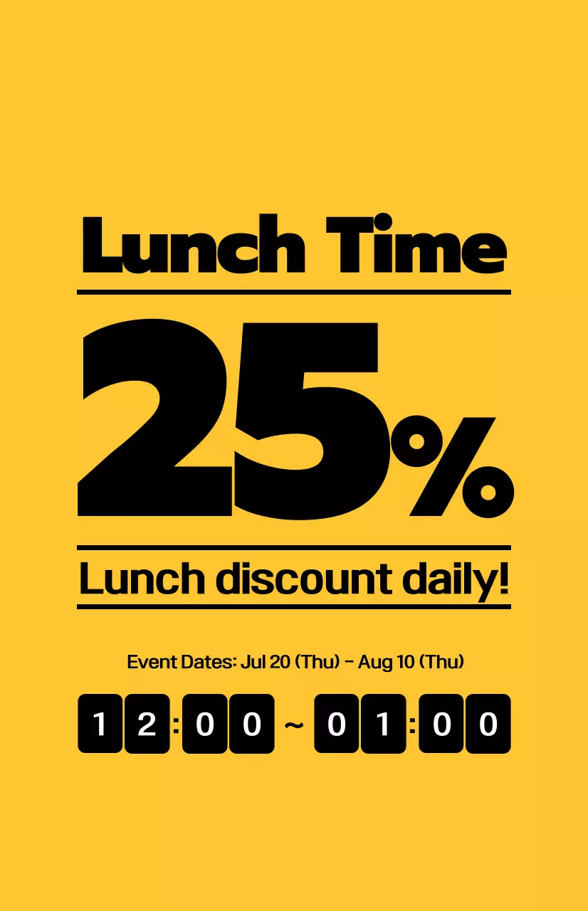 Promote lunch deals with contrasting black text on a yellow background