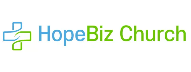 A church logo with a simple blue and green cross illustration