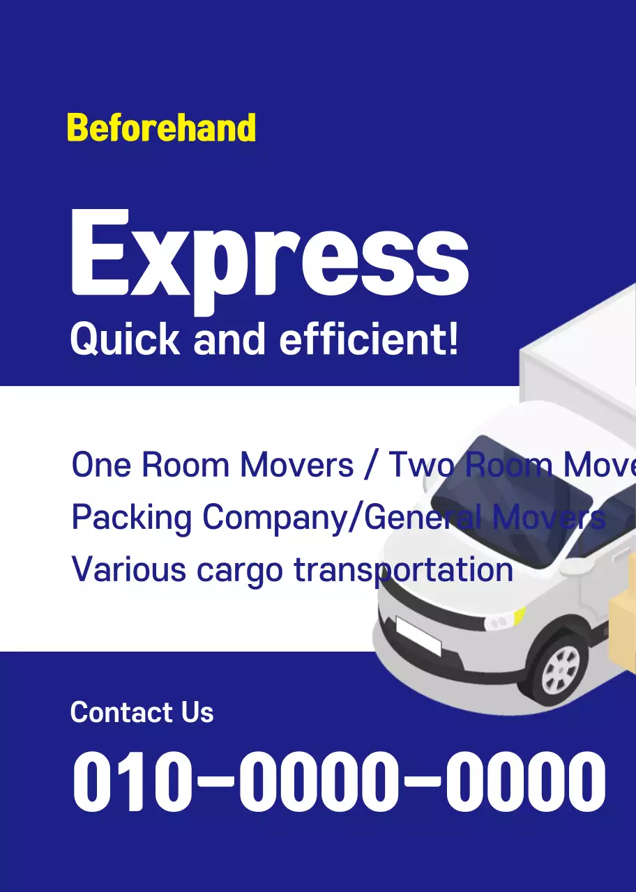 Ilustrasi truk biru yang mempromosikan perusahaan pindahan