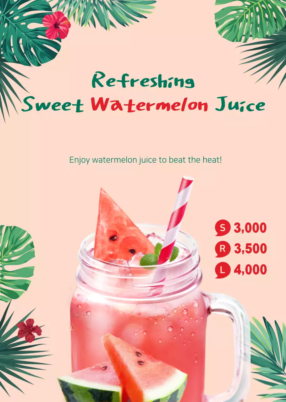 Transparent poster for a cool summer drink watermelon juice cafe