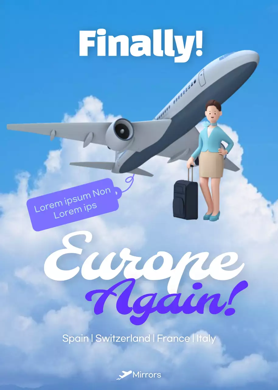 Ilustração de tripulação de avião 3d azul celeste conceito de companhia aérea