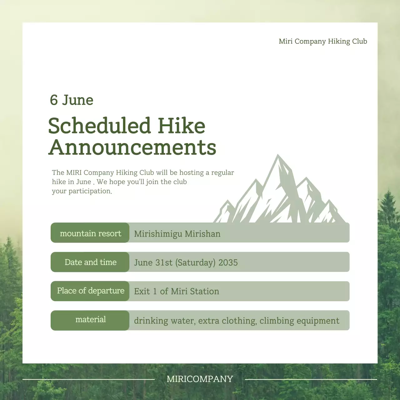 Green Minimal Hike Announcement Social Media Post