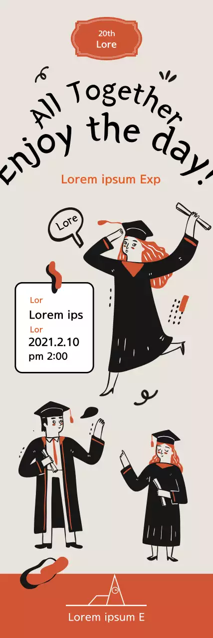 Promote a cute graduation party with orange illustrations