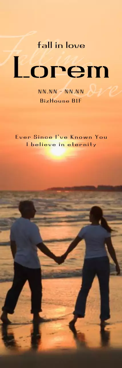 Cartaz teatral com um casal de mãos dadas num fundo de pôr do sol