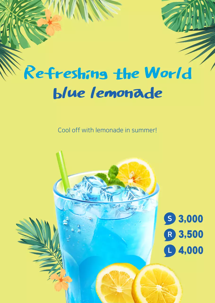 Transparent poster for a cafe serving the cool summer drink Lemonade