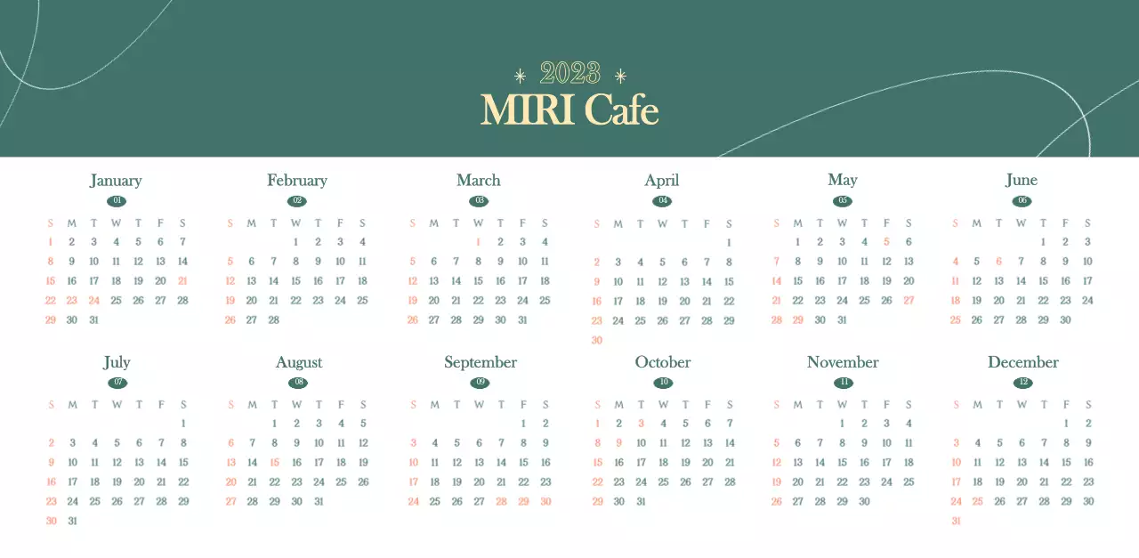 Cafe calendar with drink of the month recommendations