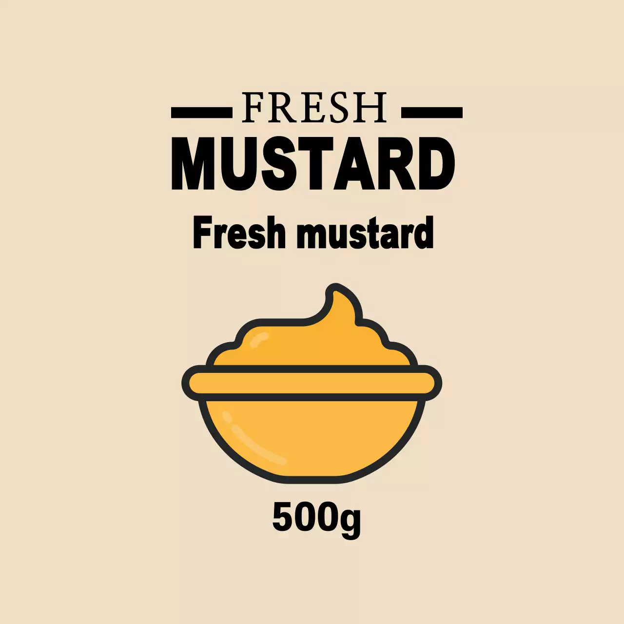 Ilustrasi kuning krem label umshik saus mustard yang lucu