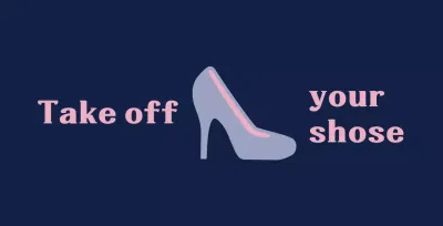 A balsa with a navy blue background that asks you to remove your shoes