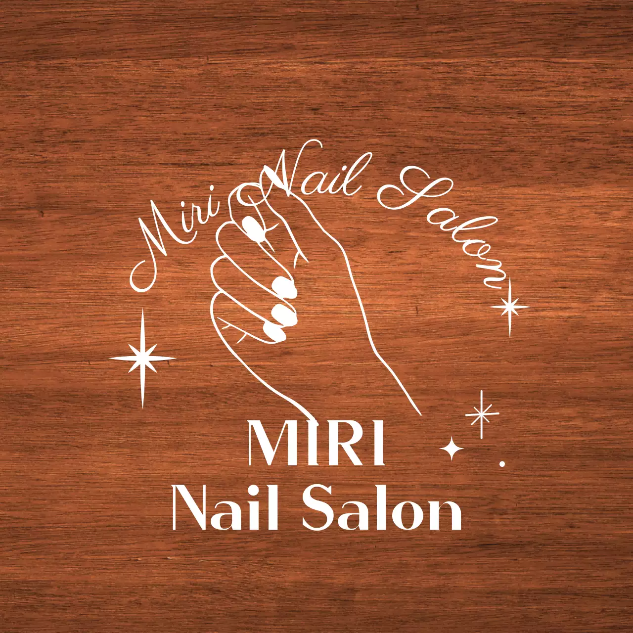 A classic nail salon sign with white text and a star hand line illustration.