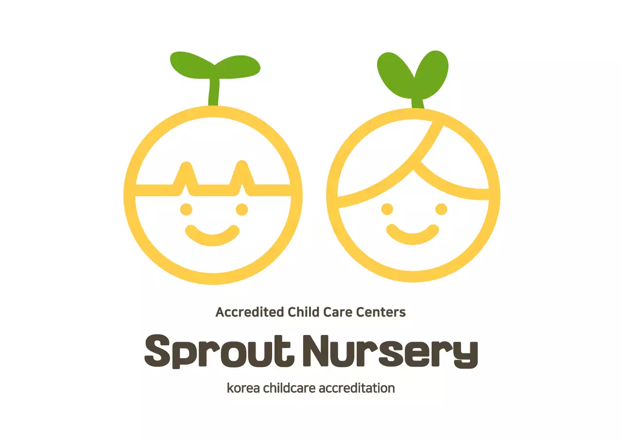 Papan nama logo penitipan anak bergaya bersih dengan warna kuning dan coklat