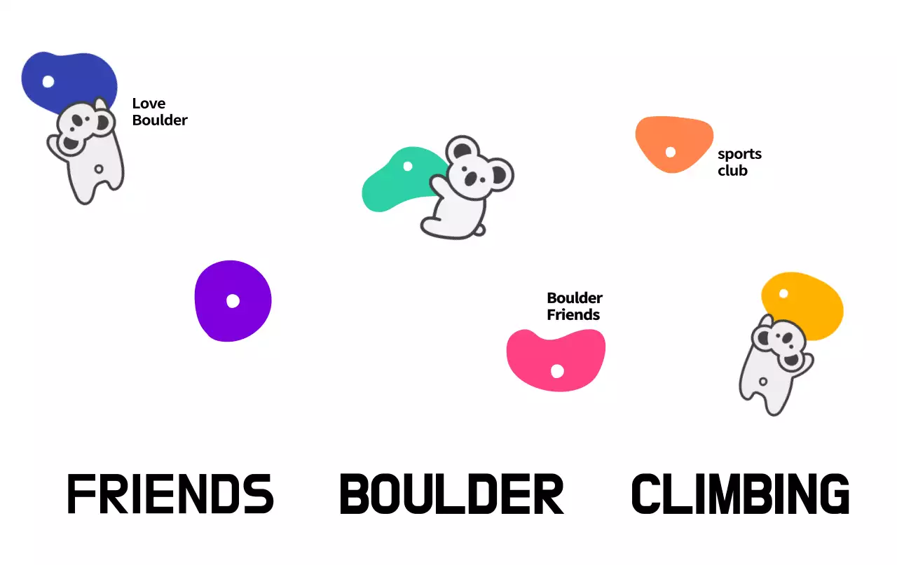 Um clube de escalada simples e giro com cores coloridas e coalas