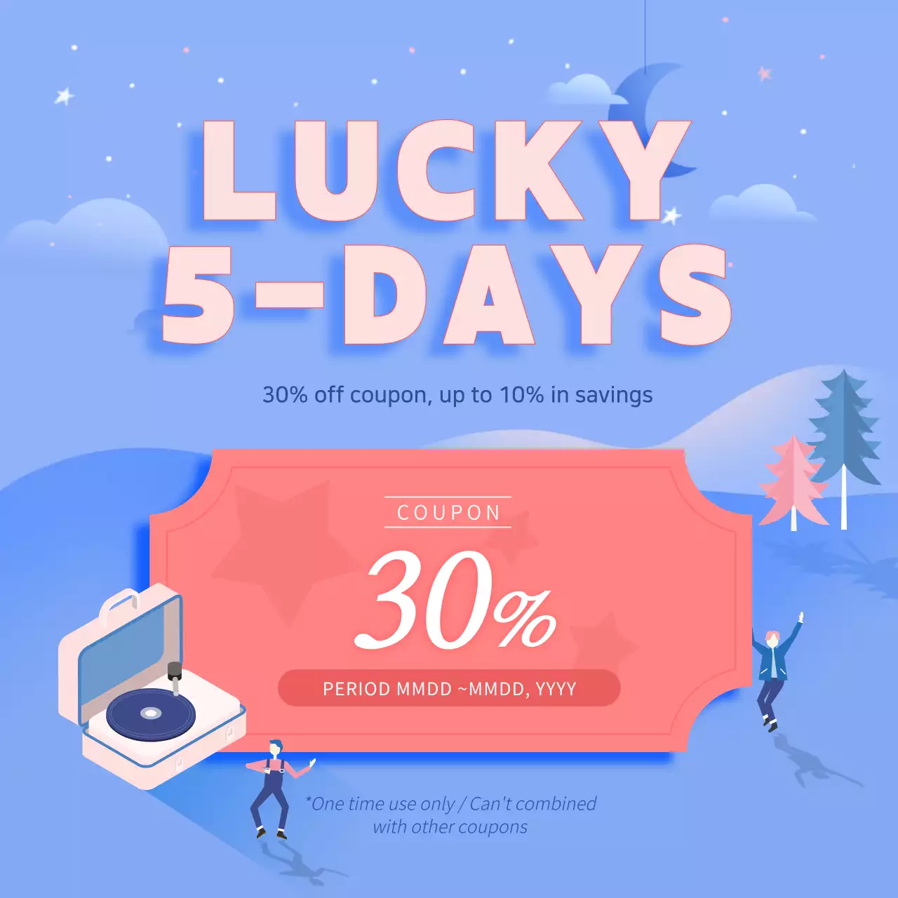 Blue Trendy Coupon Promotion Instagram Post