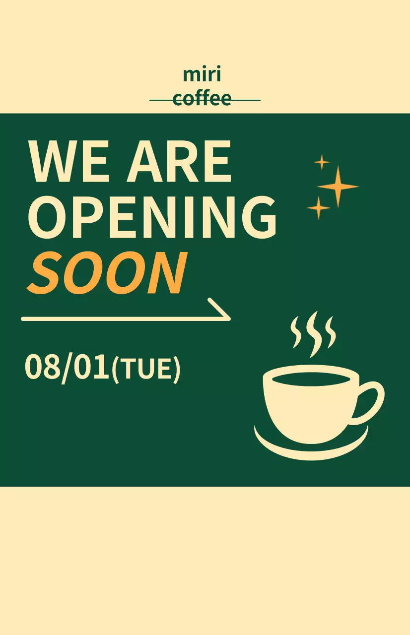 Flag for upcoming windows with a coffee icon on a light yellow and green background