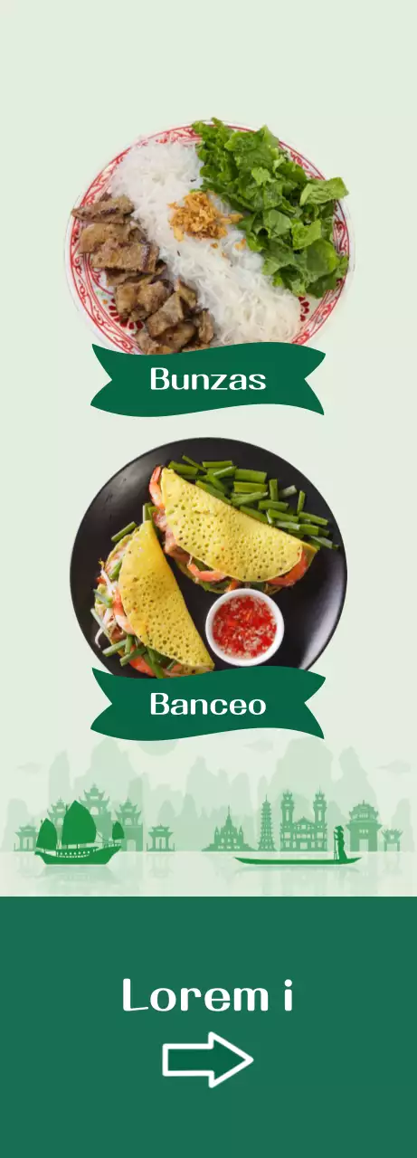 Mempromosikan menu yang bersih dengan gambar bihun dengan aksen hijau