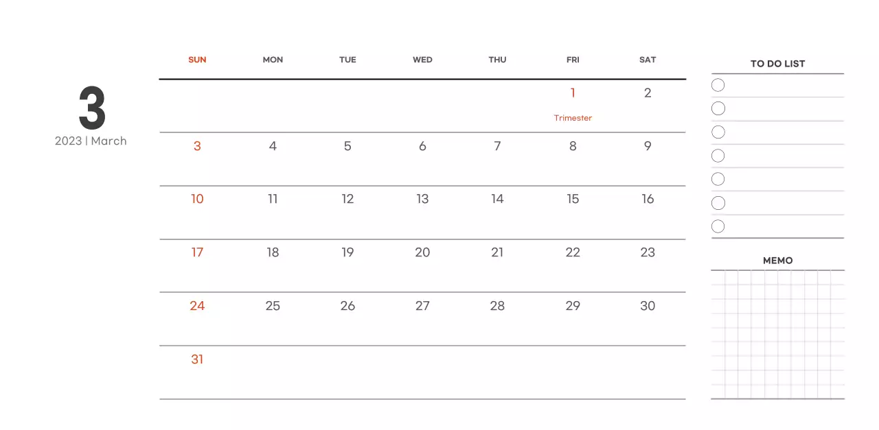 Simple, modern style cafe calendar