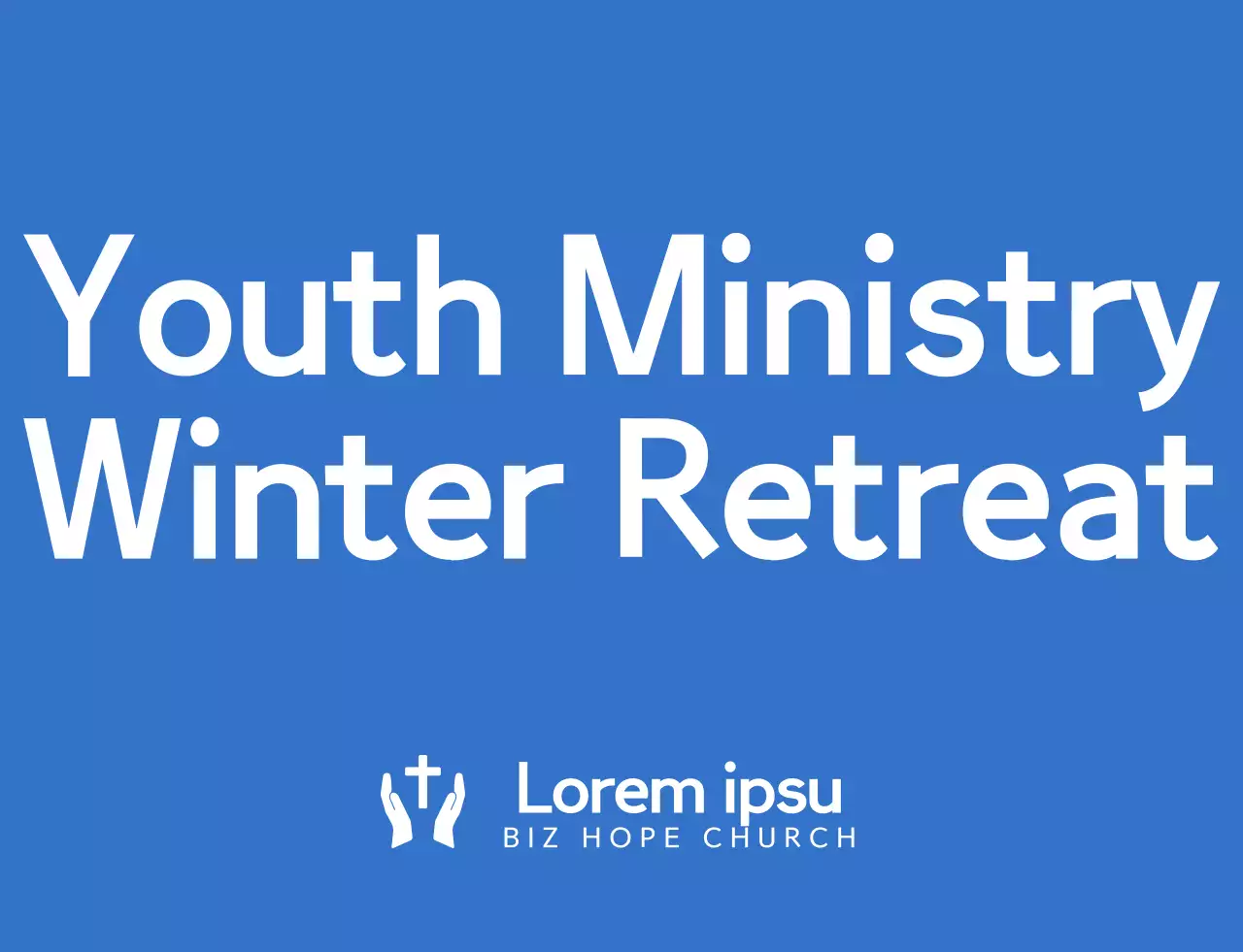 Simple and clean symbol logo style church winter retreat team t-shirt in blue and white.