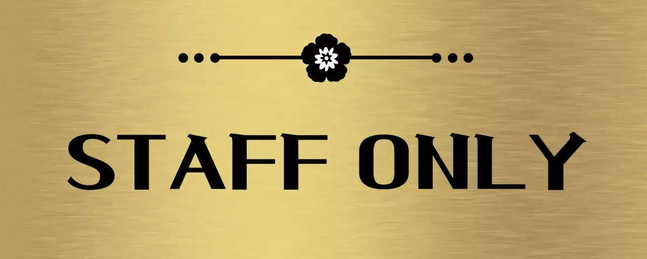 A simple placeholder sign with a black staff area name and a floral line illustration.