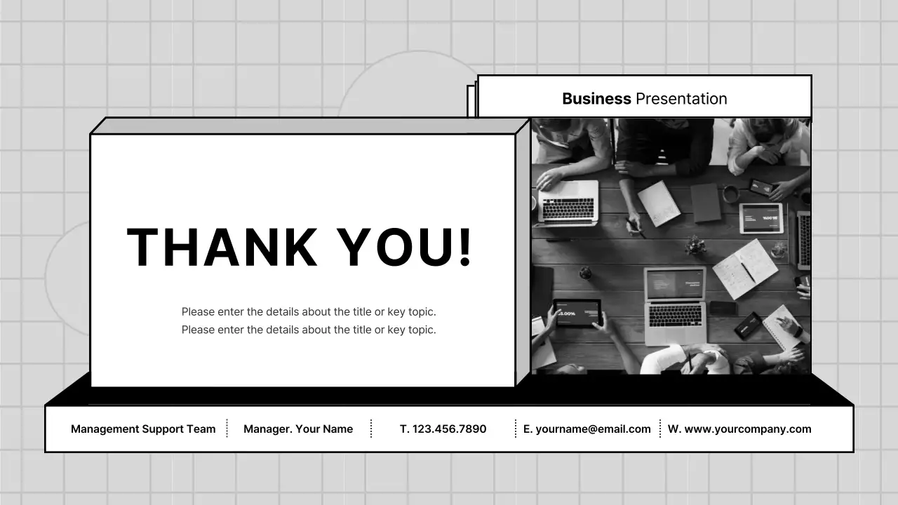A gray, geometric company profile for a business PT
