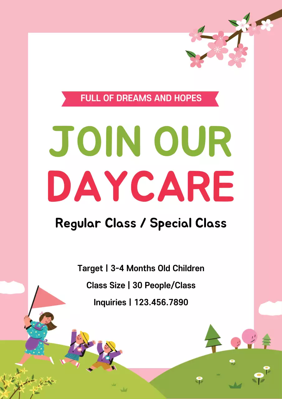 Pink Simple Daycare Advertisement Poster