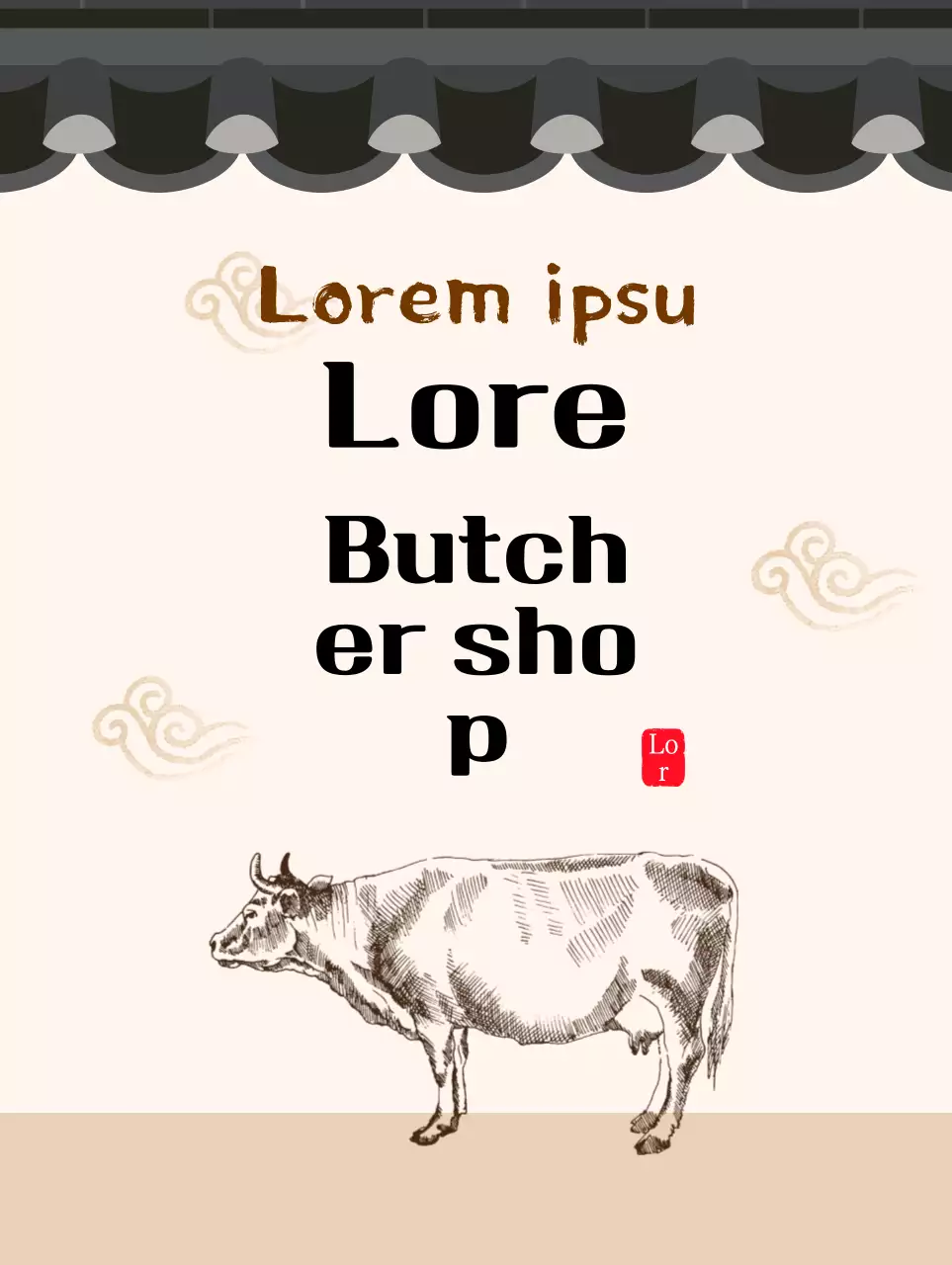 Traditional concept butcher shop in a beige tiled house