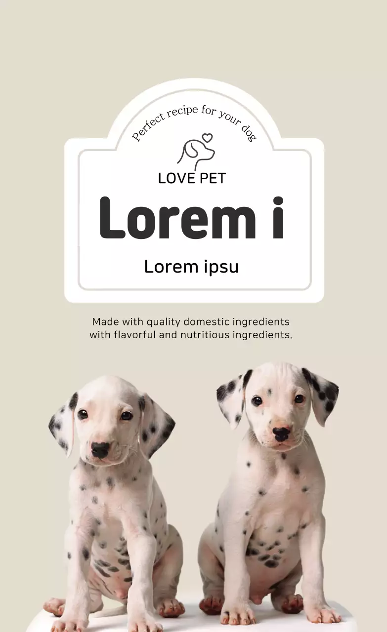 Nhãn thức ăn gọn gàng cho chó màu be