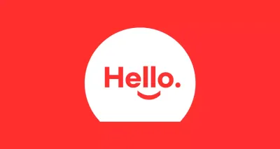 Hello smiley red background baldt