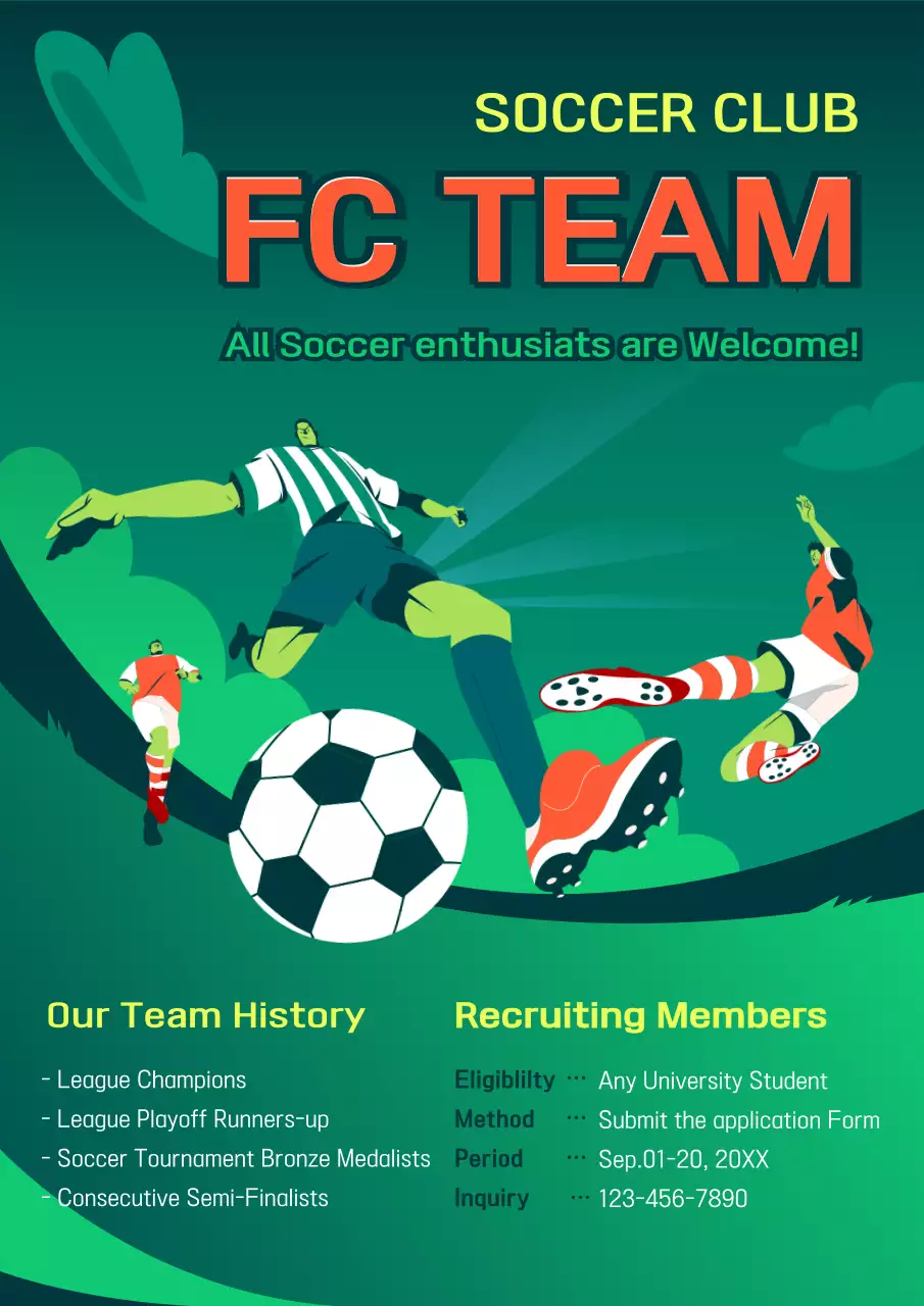 Green Modern Soccer Recruitment Poster