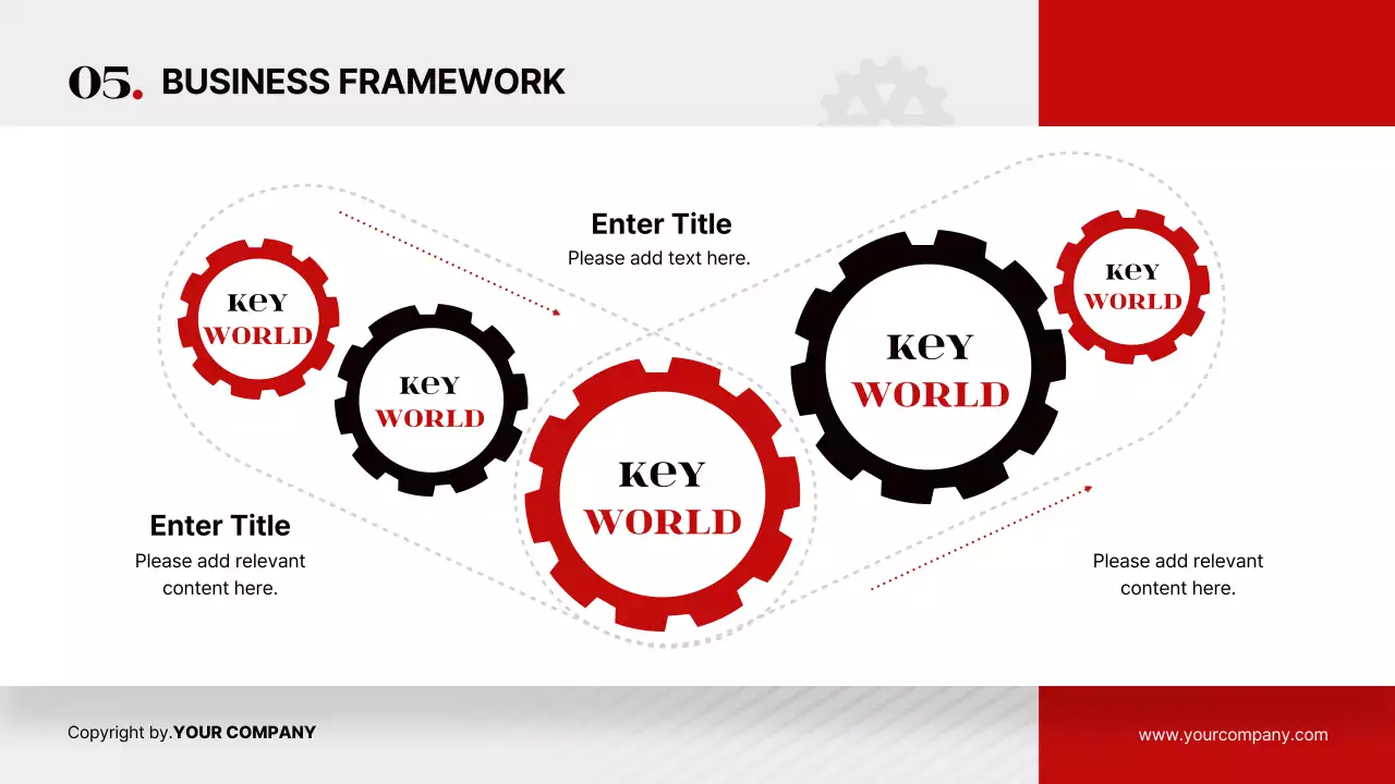 레드 화이트 톱니바퀴 테마의 심플하고 세련된 다이어그램 위주의 제안서