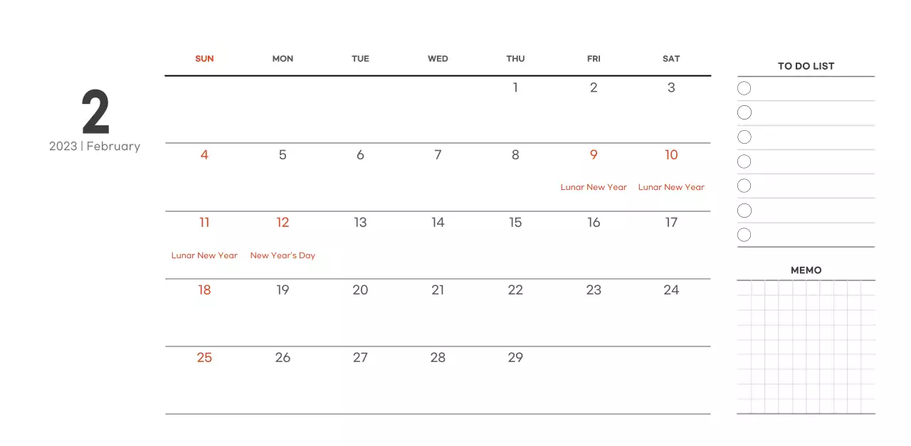 Simple, modern style cafe calendar