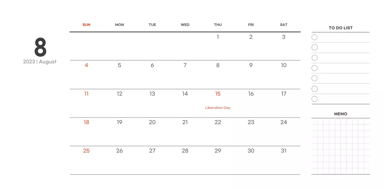 Simple, modern style cafe calendar