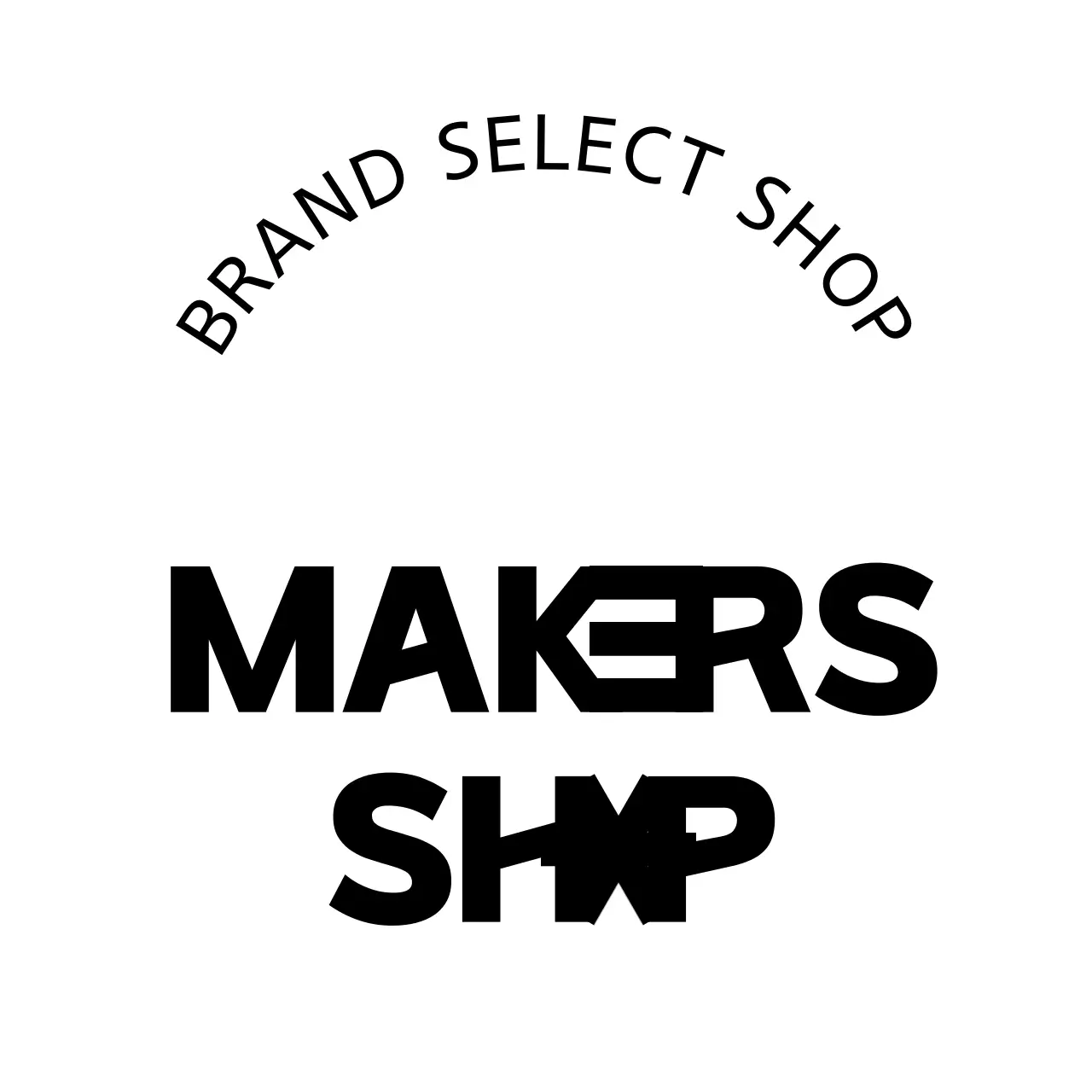 A simple storefront sign with black editorial shop text and shapes.