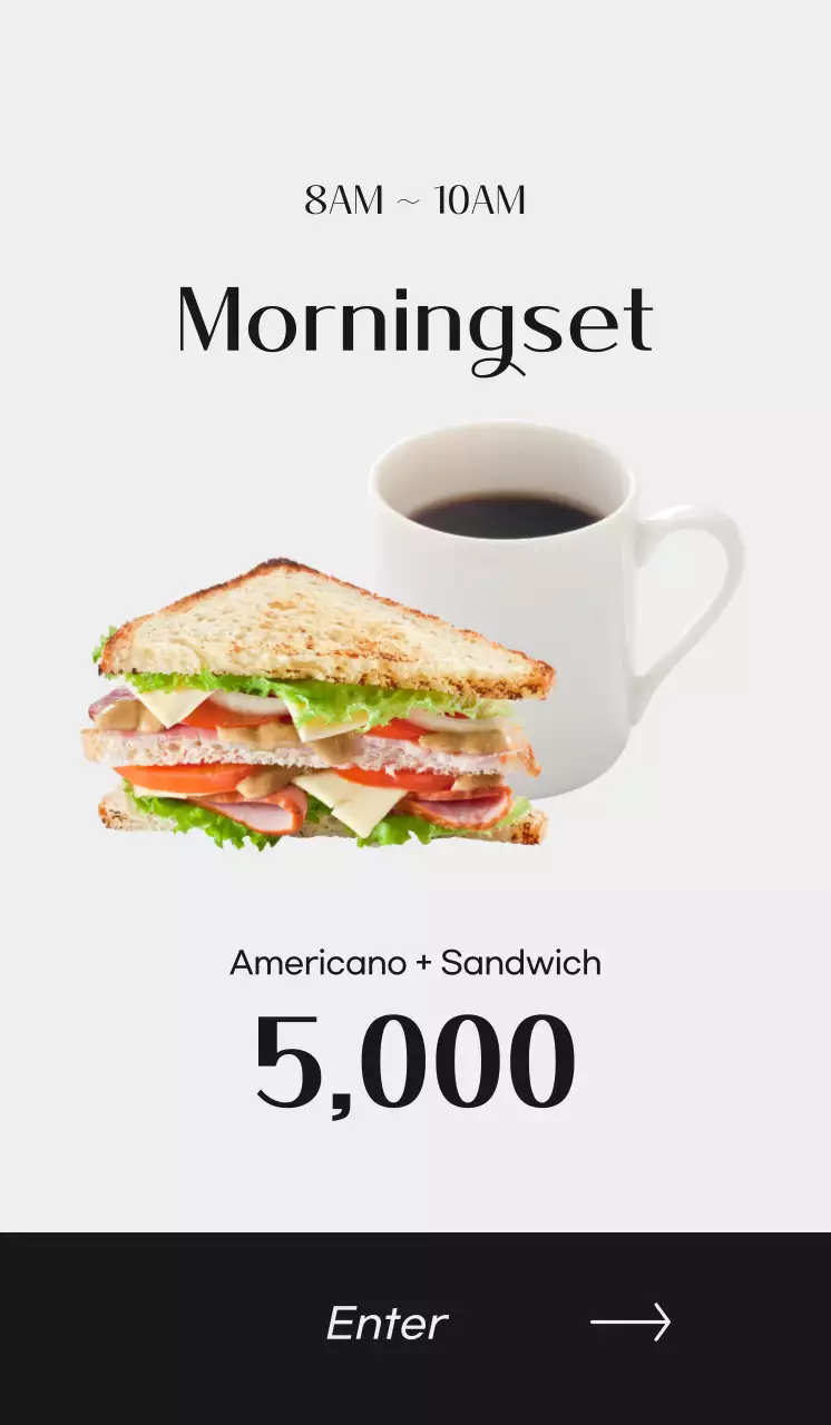 Promosikan kafe Anda dengan gambar kopi dan font hitam untuk tampilan yang bersih