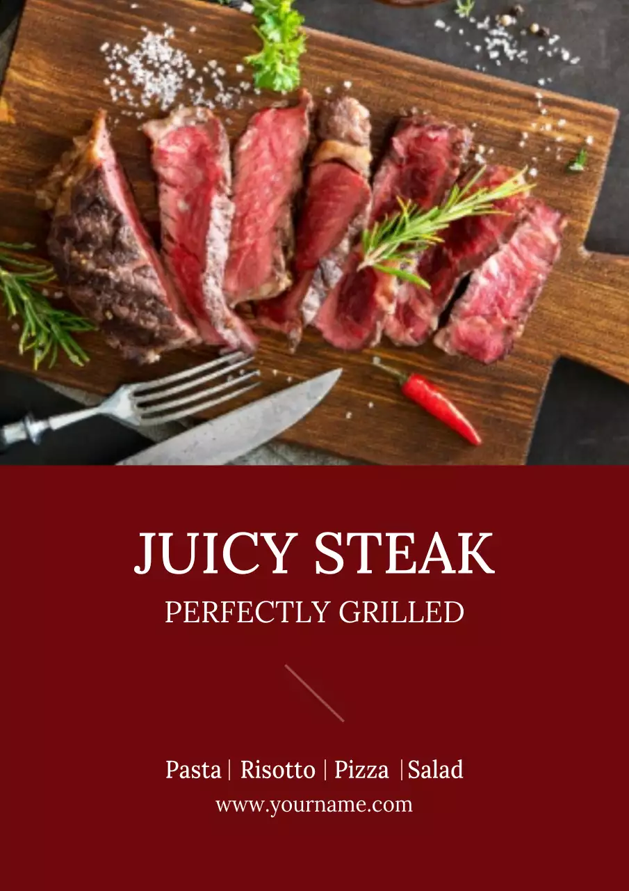 Maroon Classic Steak Menu Poster