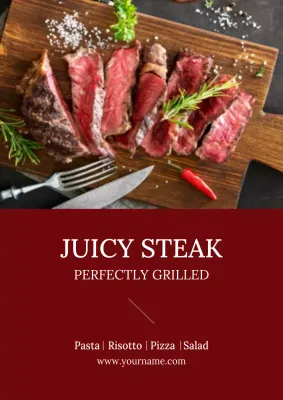 Maroon Classic Steak Menu Poster