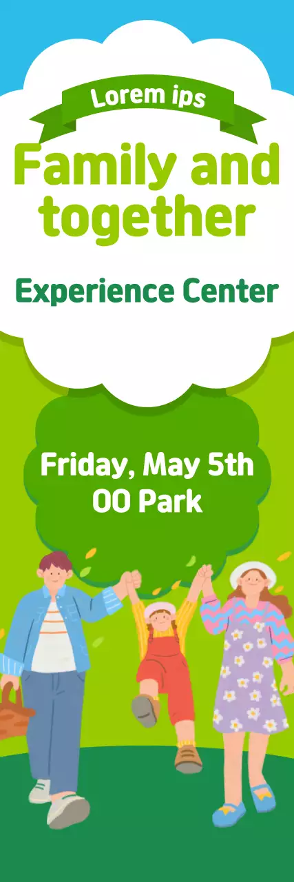 Bright green and blue Family Month event banner