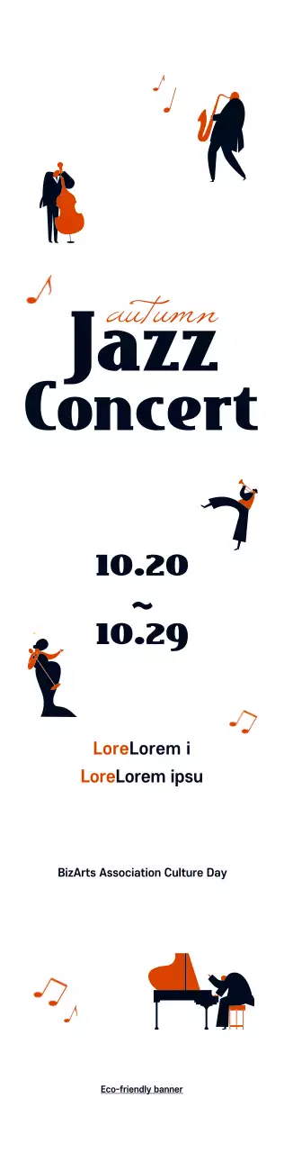 Gaya ilustrasi lucu dalam warna hitam dan oranye untuk informasi konser jazz