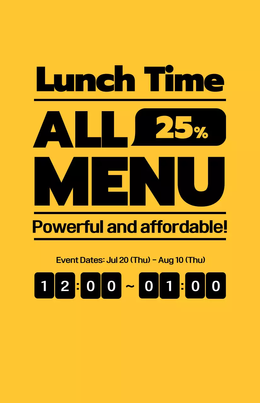 Promote lunch deals with contrasting black text on a yellow background