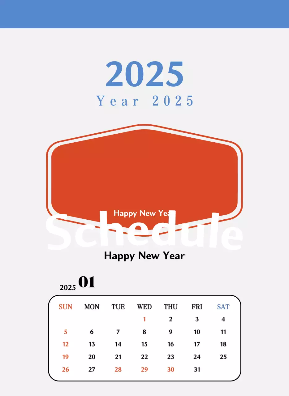 Kalender kenangan kue mangkuk retro berwarna merah dan biru