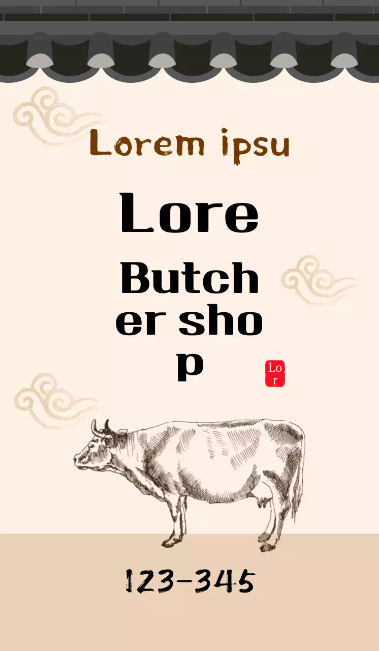 Toko daging berkonsep tradisional di dalam rumah berubin krem