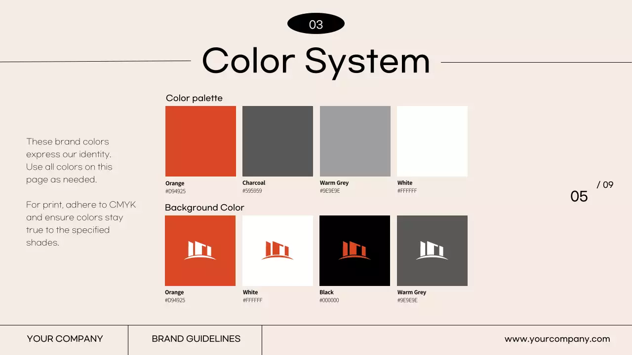 A simple brand guideline with ivory and orange colors