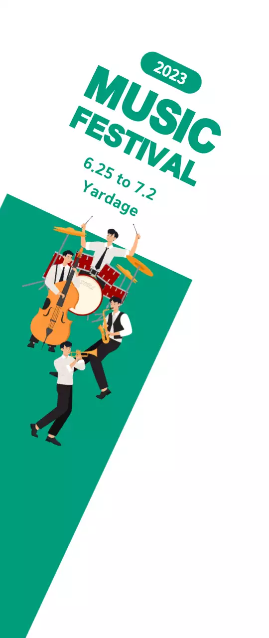 Music festival promotion small with band on green & white background