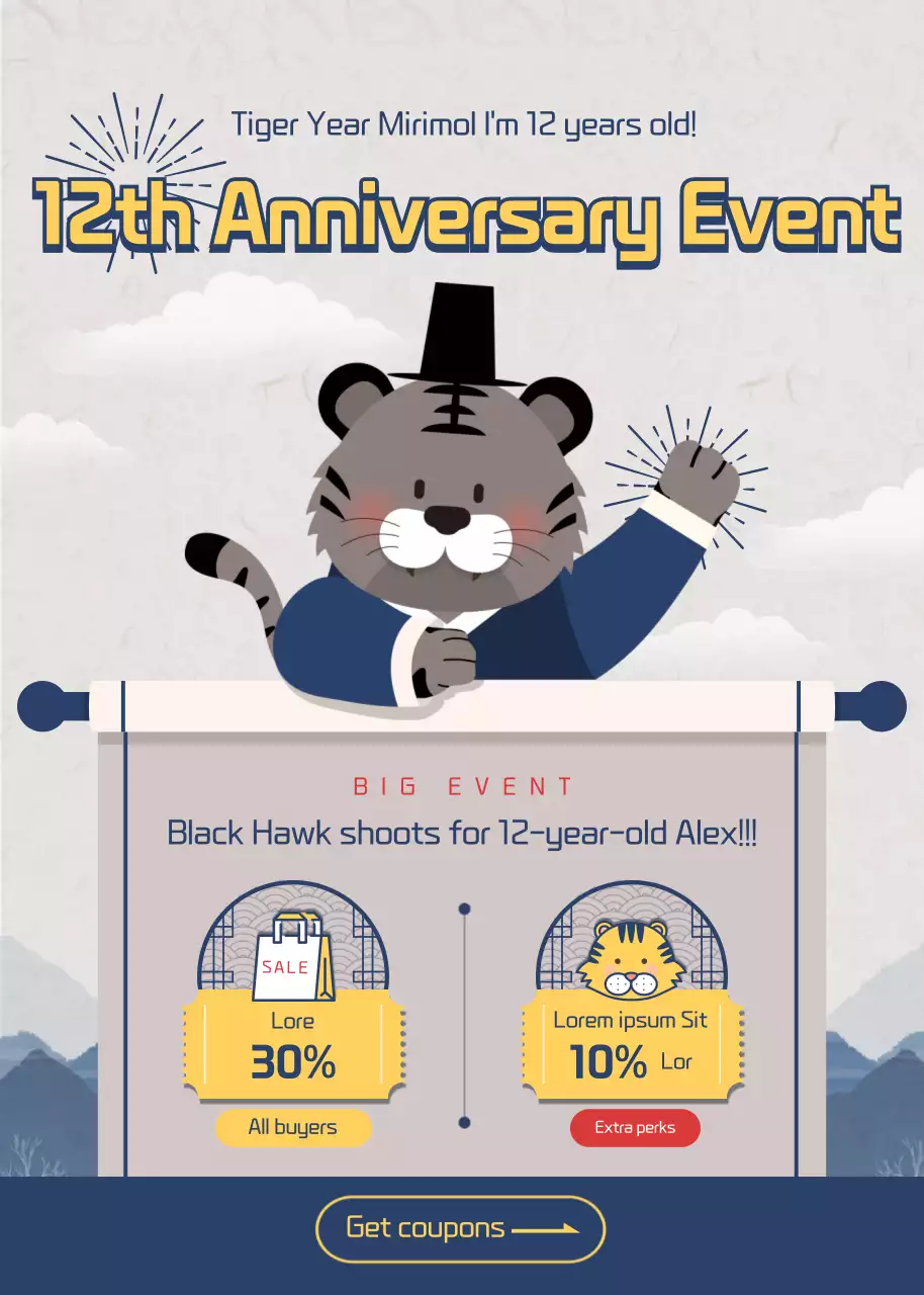 Tigre preto em azul-marinho e amarelo Evento