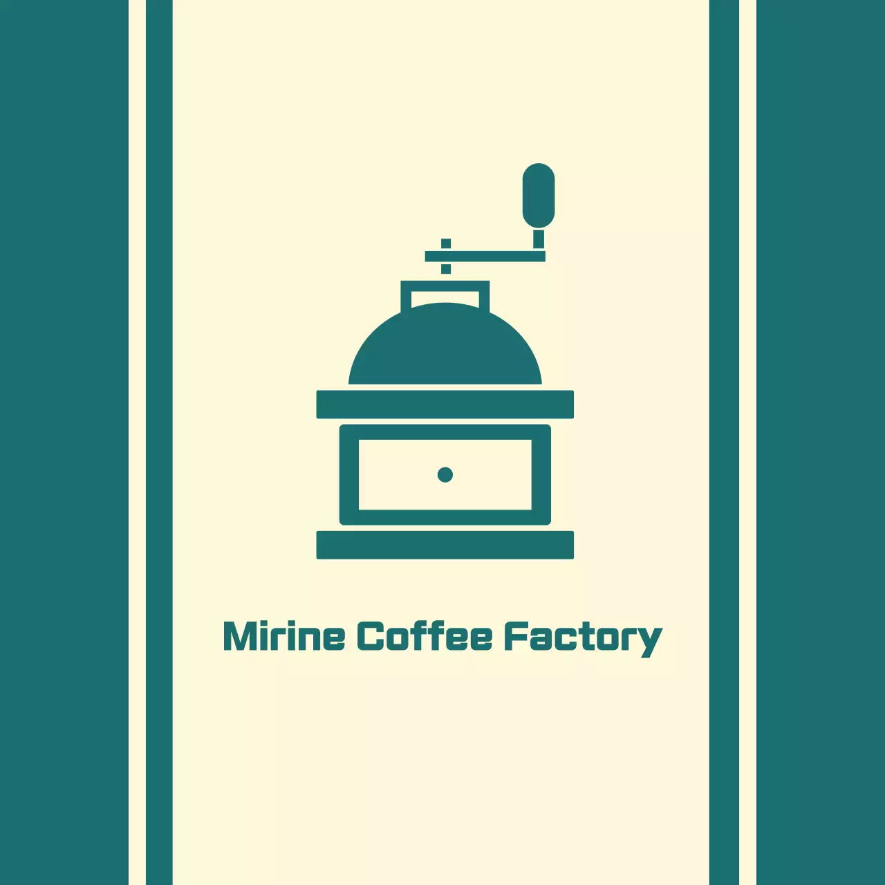 Coffee cafe balsa with a turquoise line depicting a coffee grinder