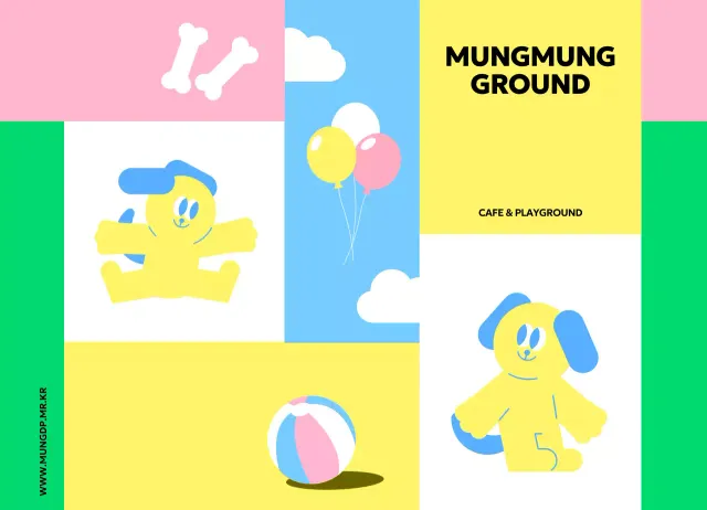 Promosikan taman bermain anjing Anda dengan ilustrasi yang lucu dan warna-warna cerah