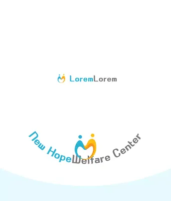 Bentuk logo pusat kesejahteraan konseptual yang sederhana dengan warna biru muda dan oranye